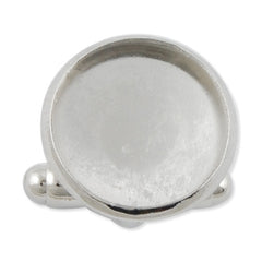 Rhodium Plated Cufflink Blanks with round bezel setting match 14mm cabochon