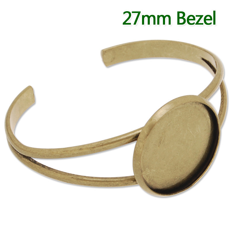 Bracelet Setting With 27MM Flat Round Pad,Cuff,Adjustable,Antique Bronze Plated,Lead Free And Nickel Free,Sold 10PCS Per Lot