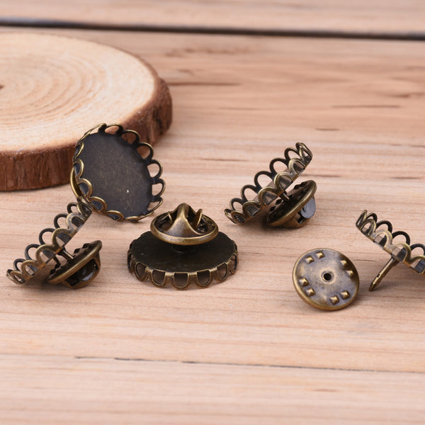 18mm Antique Bronze Plated  Brass Brooch,Tie Tac Clutch with 18mm Round Bezel Cup,sold 50pcs per pkg