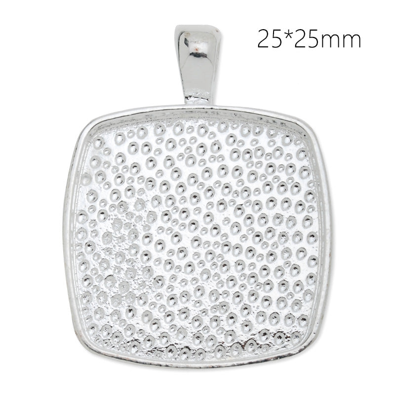 25x25mm Silver plated irregular square Zinc Alloy Cabochon Base Setting Pendants,cabochon bezel settings, 20 pieces/lot