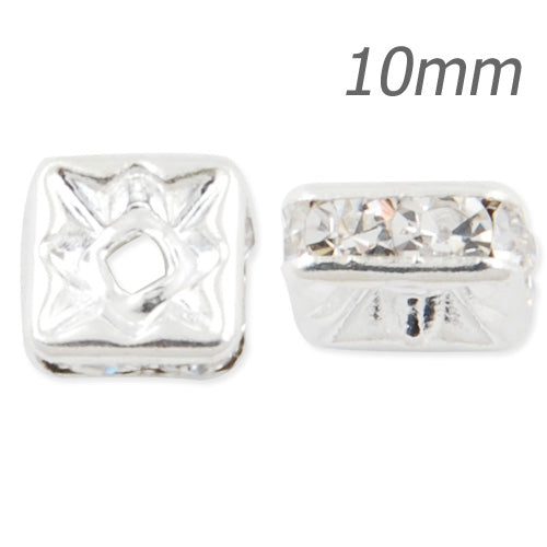10MM Rhinestone Spacer Beads,Crystal Diamond,Brass,silver Plated,