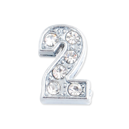11.5*7.5*5 MM Clear Crystal Rhinestone Number "2" Slider Charm Beads,Hole Sizes:8*2 MM,Silver Plated,lead Free and Nickel Free,Sold 50 PCS Per Package