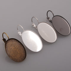 18*25MM Oval Gun Metal Black  Plated Brass French Lever Back Earrings Blank,fit 18*25MM glass cabochons,buttons;sold 50pcs per pkg