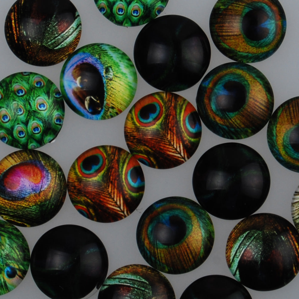 16MM Round colorful glass cabochons with mixed peacock pattern,Photo glass cabochons,flat back,thickness 5mm,50 pieces/lot
