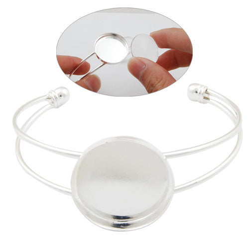 Bracelet With 25MM Round Setting,Cuff,Adjustable,Silver-Plated Brass,Lead Free And Nickel Free,Sold 10PCS Per Lot
