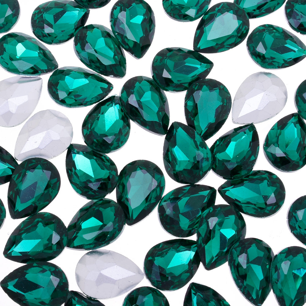 10x14mm Teardrop crystal Pointed Back Rhinestones Glass Crystal dress jewellery making shoes green 50pcs 10184153