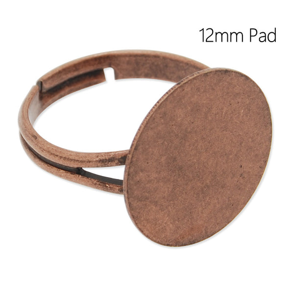 Adjustable cuff Ring with 12MM Round Pad,Easy used,Brass filled,Antique copper plated,20 Pieces/lot
