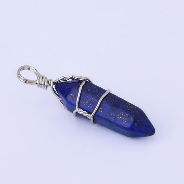 Hexagonal Natural Quartz Crystal Hexagonal Point Chakra Gemstone Pendant Reiki for Necklace-Lapis 1PCS