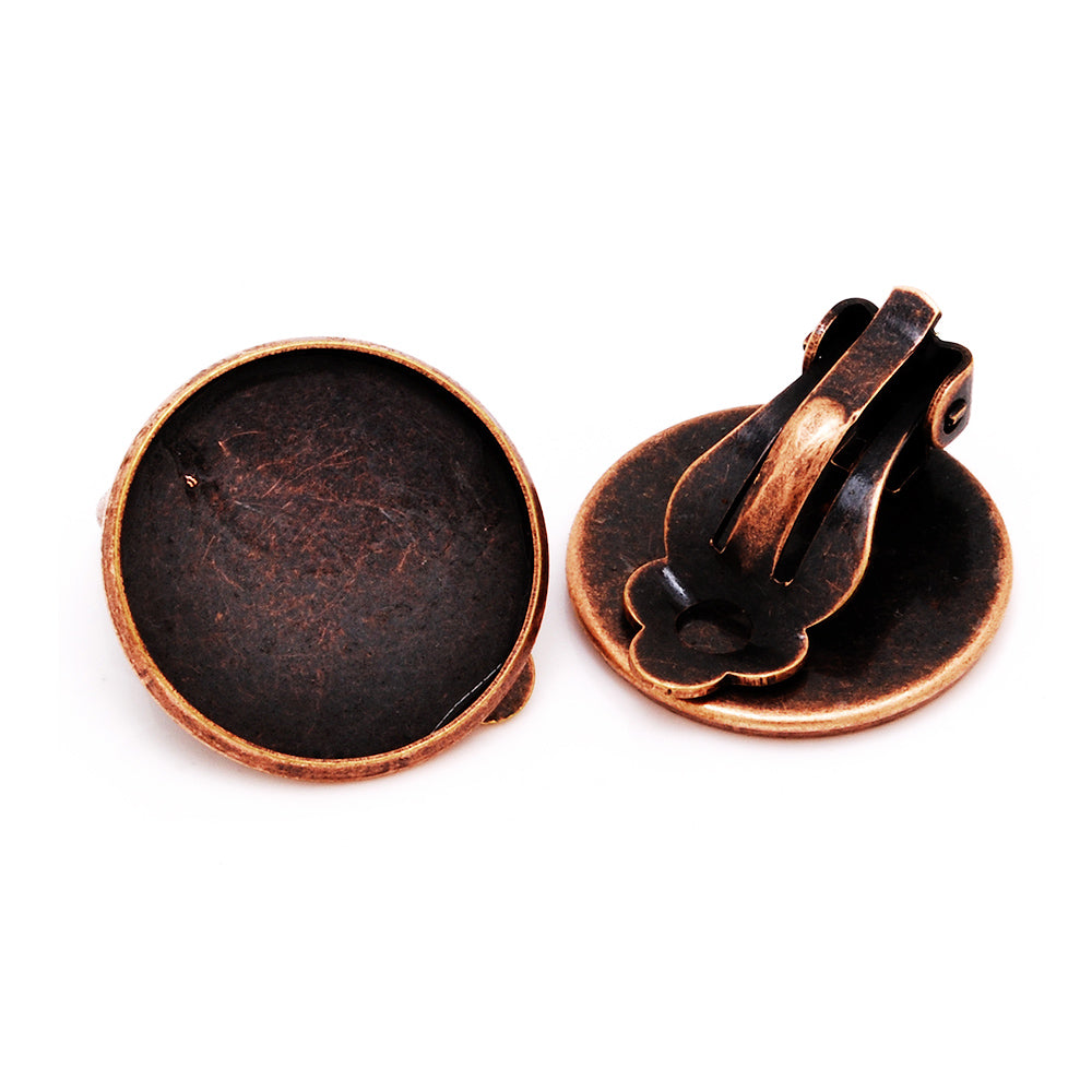 18mm Round Antique Copper Metal Blank Earring Clip Base,Earring Clip Blanks Setting,Cabochon base earring clip,sold 50pcs/lot