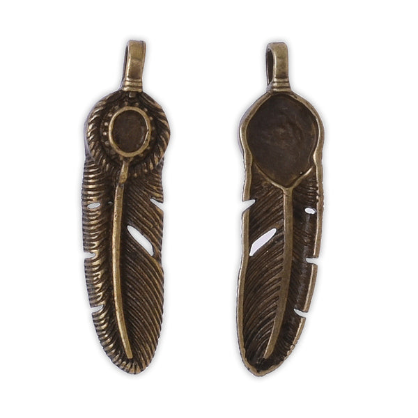 5 Antique Bronze Brass Feather Charms 32x8mm Feather Pendants for Necklace,Single Side,Diy Jewelry Supplies