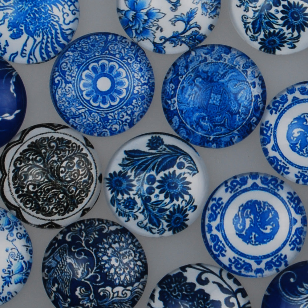 18MM Round Colorful glass cabochons,Mix Blue and white porcelain pattern glass cabochons,flat back,thickness 5mm,50 pieces/lot