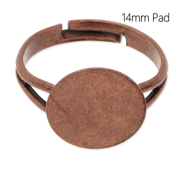Adjustable cuff Ring with 14MM Round Pad,Easy used,Brass filled,Antique copper plated,20 Pieces/lot