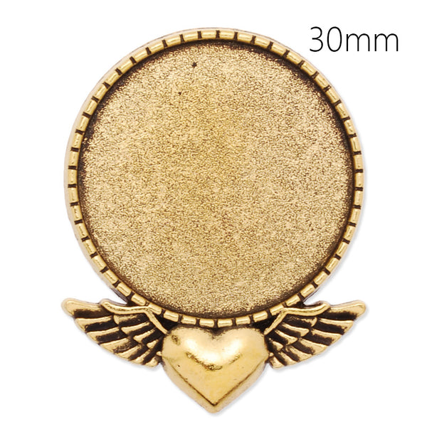 30mm anqitue gold plated brooch blank,brooch bezel,heart with wings,zinc alloy,lead and nickle free,sold by 10pcs/lot