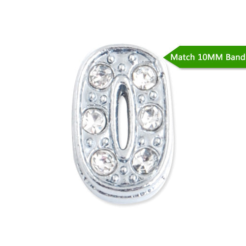 10MM Number "0" Slider Charms,Crystal Rhinestones Number Beads,Silver Plated,Match 10mm Band or Slider Bracelet;sold 50pcs per pkg