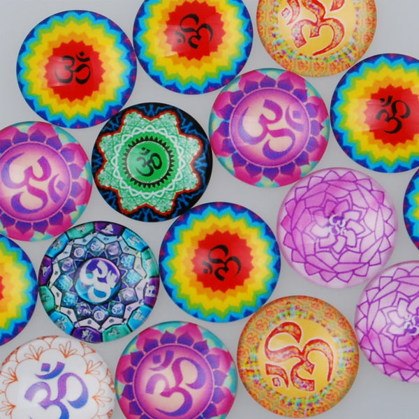 25MM Round pattern glass cabochons,Mix colorful Flat back Glass Cabochon Spacers,thickness 7mm,20 pieces/lot