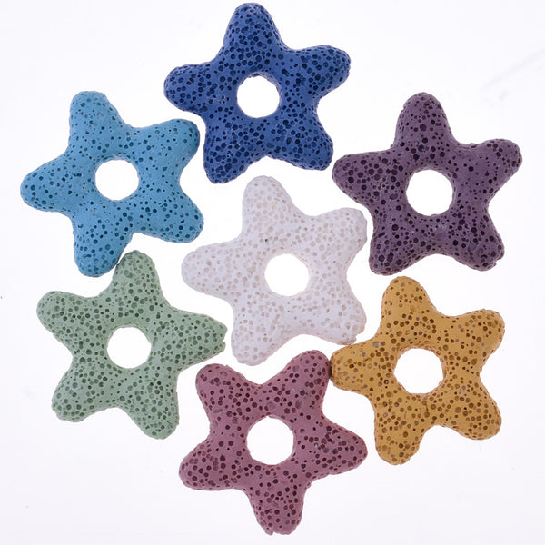 Hollow star Lava Stone Volcanic Rock Beads Bracelet 35mm 1.2mm hole mixed color 5pcs/lot