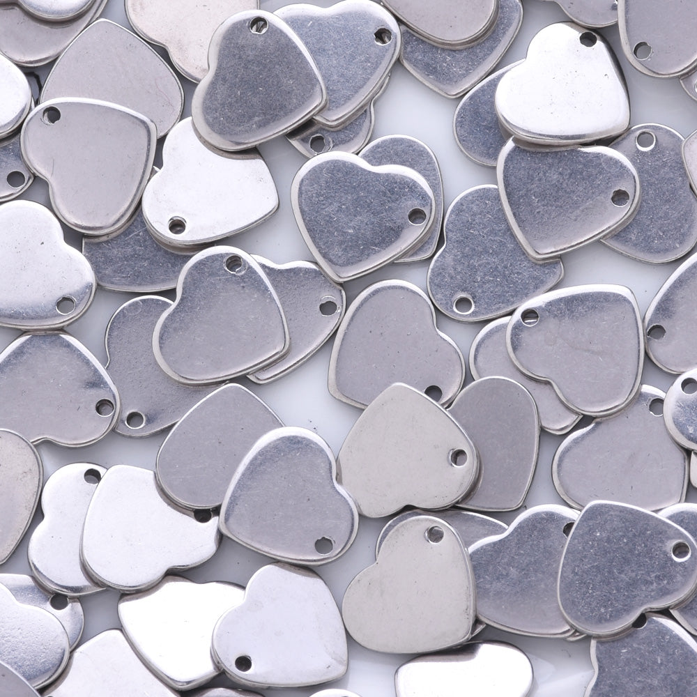 20 nickel color Tone Heart Stainless Steel Blank Stamping Tags Pendant Charms Stamping Flat Tags Charms about 11MM