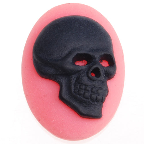 18*25MM Oval Skull Resin Flatback Cabochons,Pink and Black;sold 20pcs per pkg