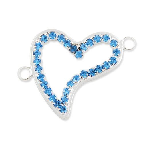 33*25MM Brass Base,Silver Plated,Ice Blue Rhinestone,Cute Love Charm,Design Fits Wrist Shape