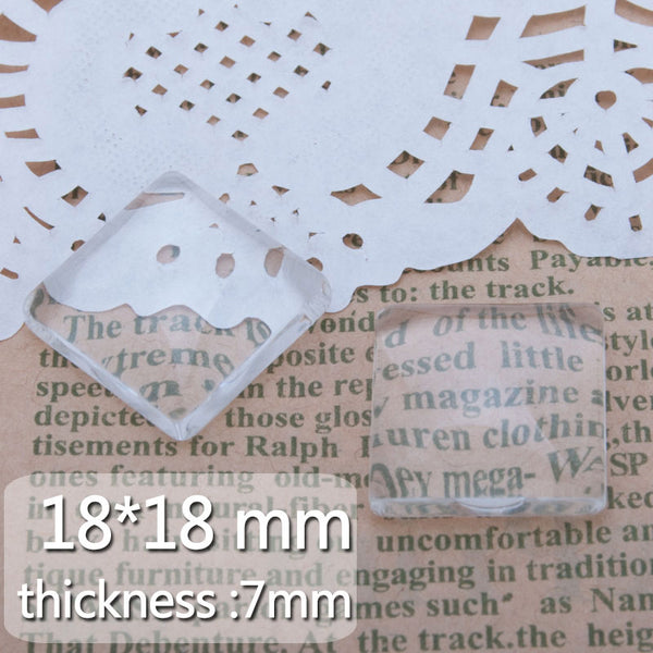 18x18mm square flat back clear glass cabochon,cambered corner,Thickness about 7mm,50pcs/lot