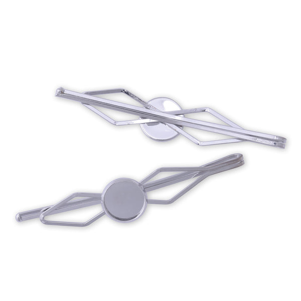 10 Round Bobby Hair Pin Clip Barrette Blanks with 12mm Bezel Hairpin Findings Imitation Rhodium
