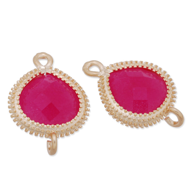 13x18.5mm matt gold plated framed glass,Faceted glass,rose,connectors,gemstone bezel,Sold 5pcs/lot