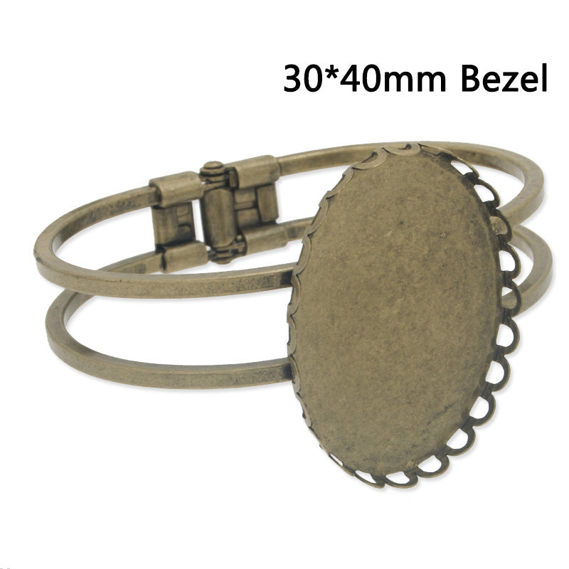Antique Bronze Bracelet with 30x40mm(inside) Oval edge Bezel,Brass Filled,5pcs/lot