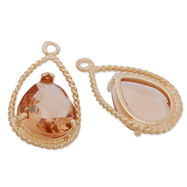 11.5x20mm matt gold plated framed glass,Faceted glass,champagne,connectors,gemstone bezel,Sold 5pcs/lot