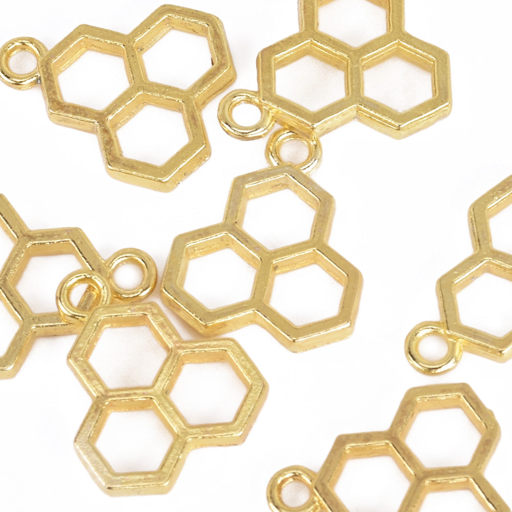 14*15*3mm Three Honeycomb Open Back Pendant Resin Pendant Frame Metal frame Honeycomb Jewelry Pendant gold 10pcs