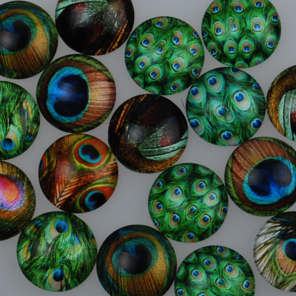 20MM Round colorful glass cabochons with mixed peacock pattern,Photo glass cabochons,flat back,thickness 5.5mm,20 pieces/lot