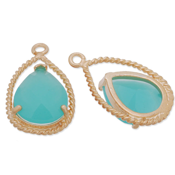 11.5x20mm matt gold plated framed glass,Faceted glass,pacific opal,connectors,gemstone bezel,Sold 5pcs/lot