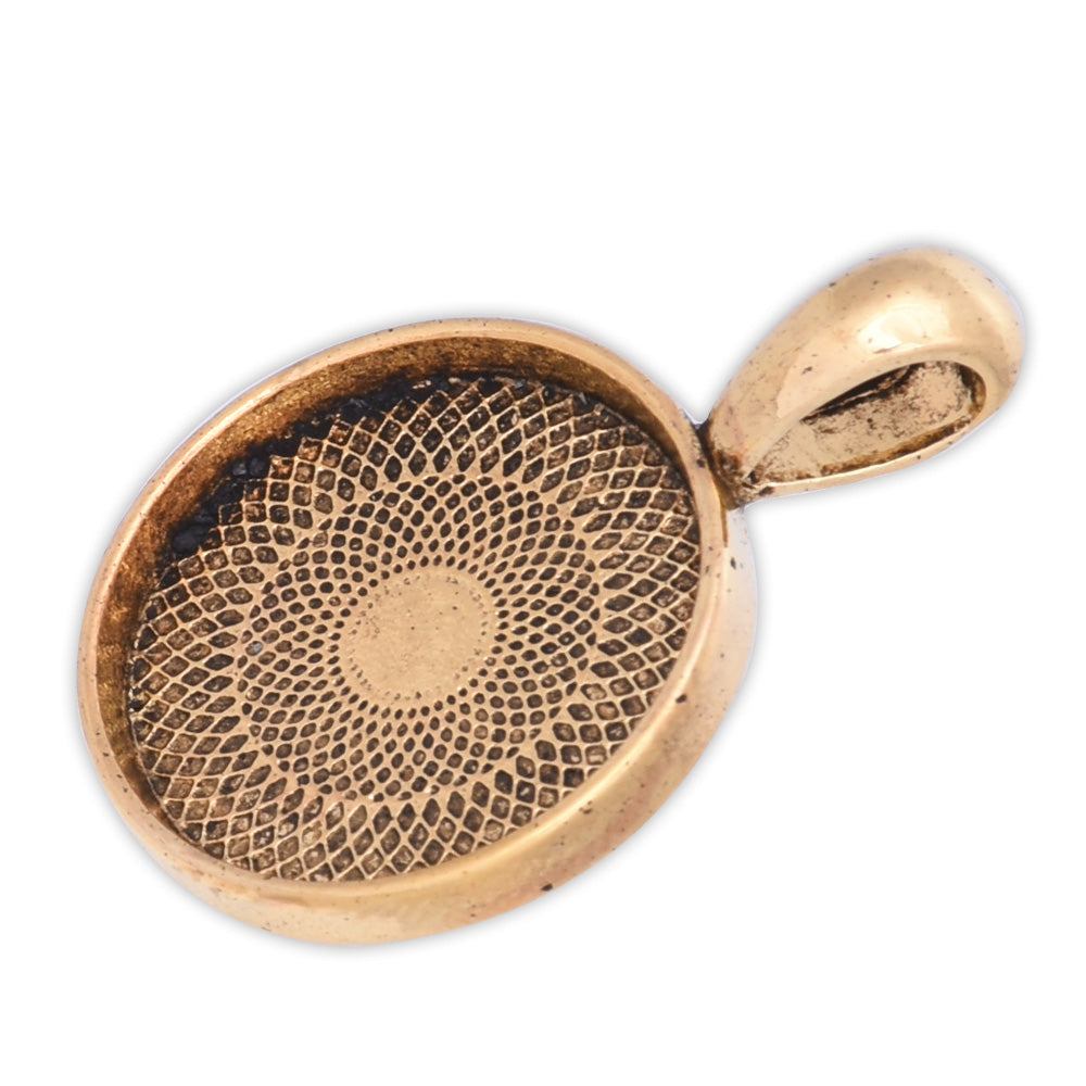 16mm Antique Gold  Round Cameo Cabochon Bezel  Base Setting Pendants Mini pendant trays 20pcs