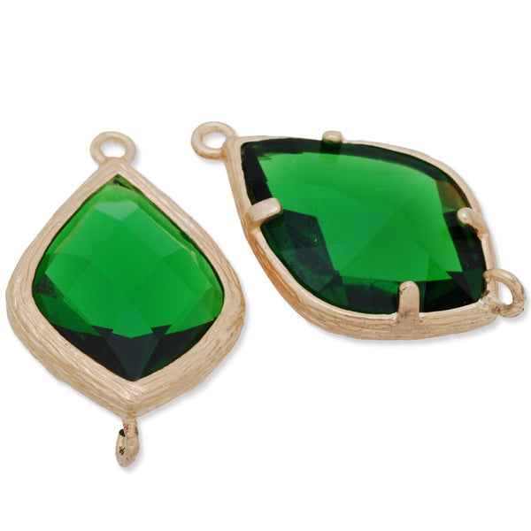 14x23mm matt gold plated framed glass,Faceted glass,emerald,connectors,gemstone bezel,Sold 5pcs/lot