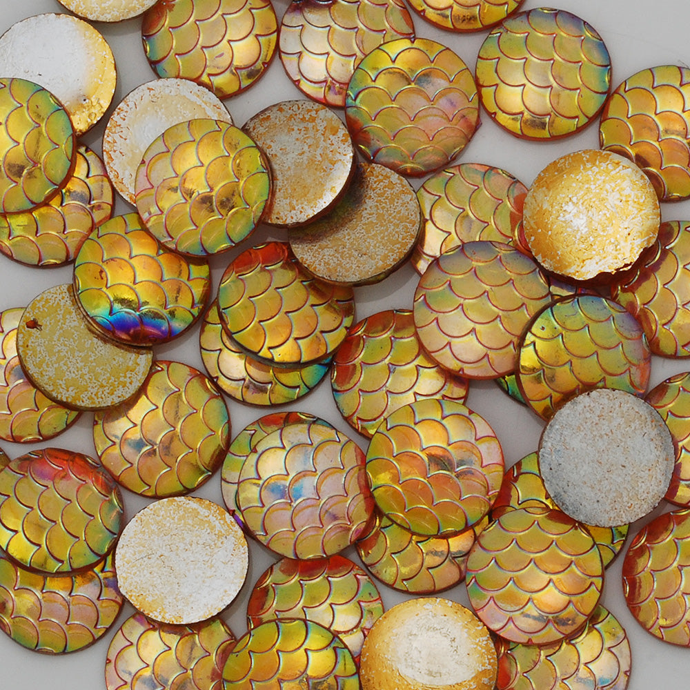 12mm Round Resin Cabochon,Iridescent Mermaid,Jewelry Findings,Yellow,Thickness 2.5mm,50pcs/lot