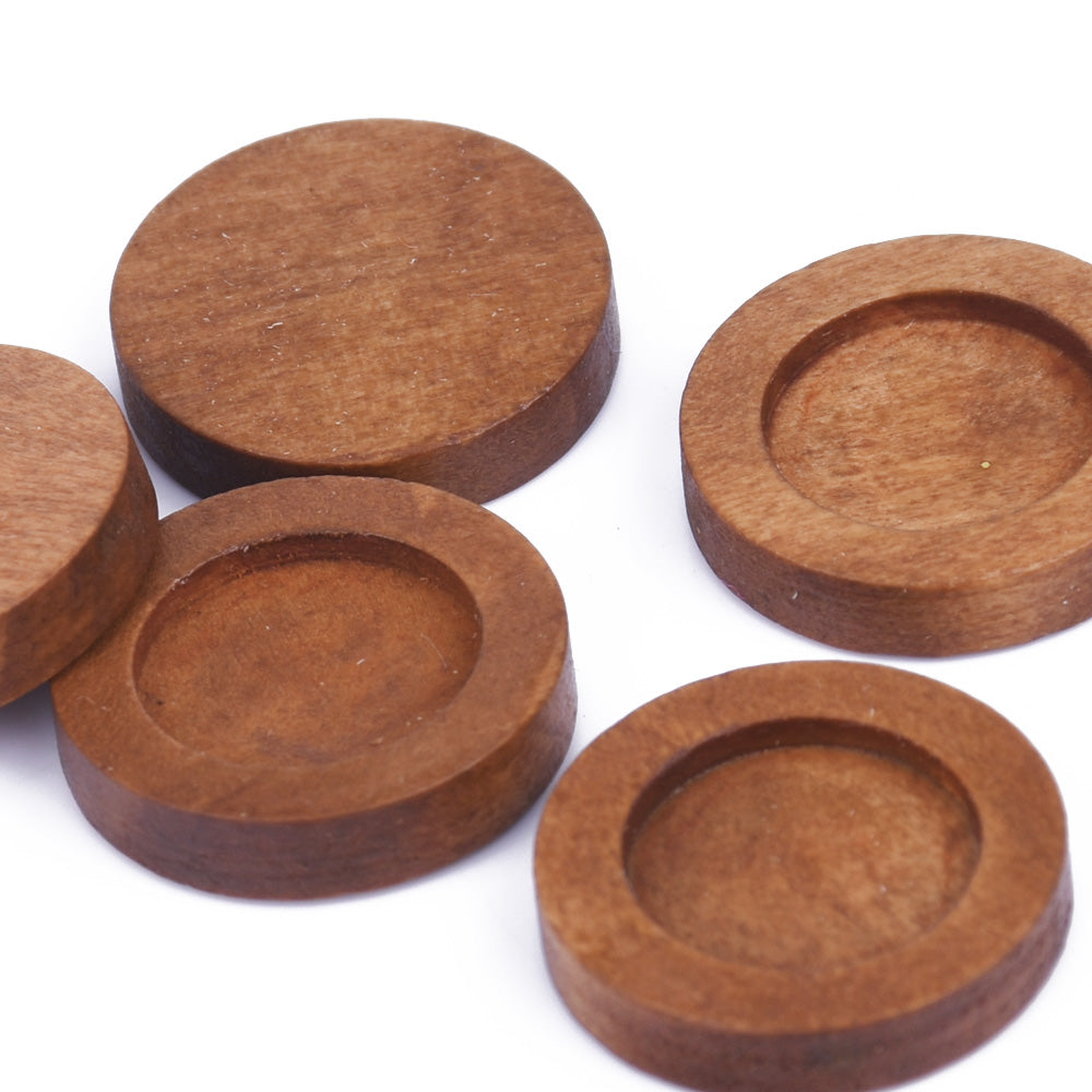 12mm Round Wooden Pendant Tray Bezel Setting Blanks wood Bezel Cup unfinished wooden jewel supply light coffee 20pcs