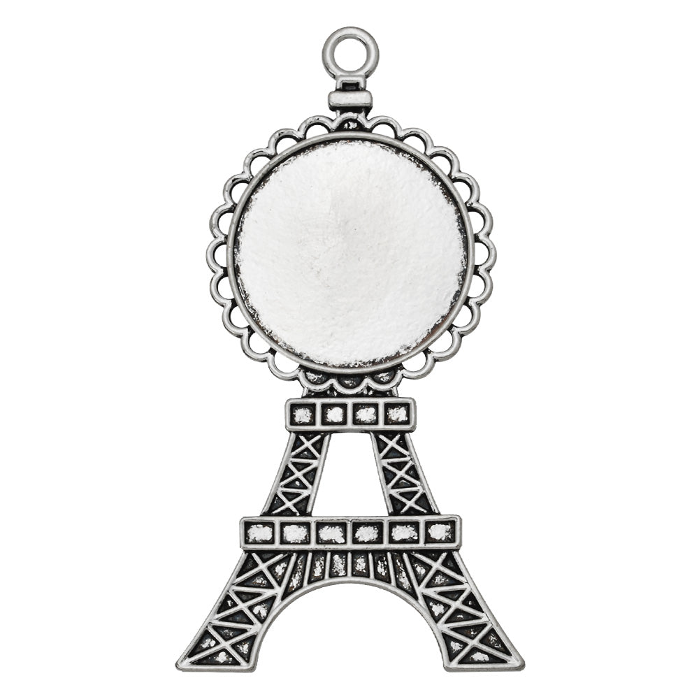 1 inch Round Pendant Trays,25mm Antique Silver Pendant Setting Blanks,Eiffel Tower Shape,sold 10pcs/lot