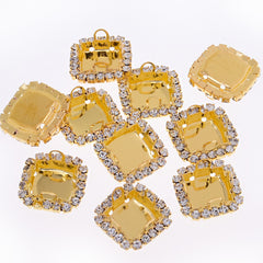 Claw chain base Rhinestone Button Claw Set Rhinestone Crystal Pendant Blank fit 8mm Square Shape gold 20pcs 10180804