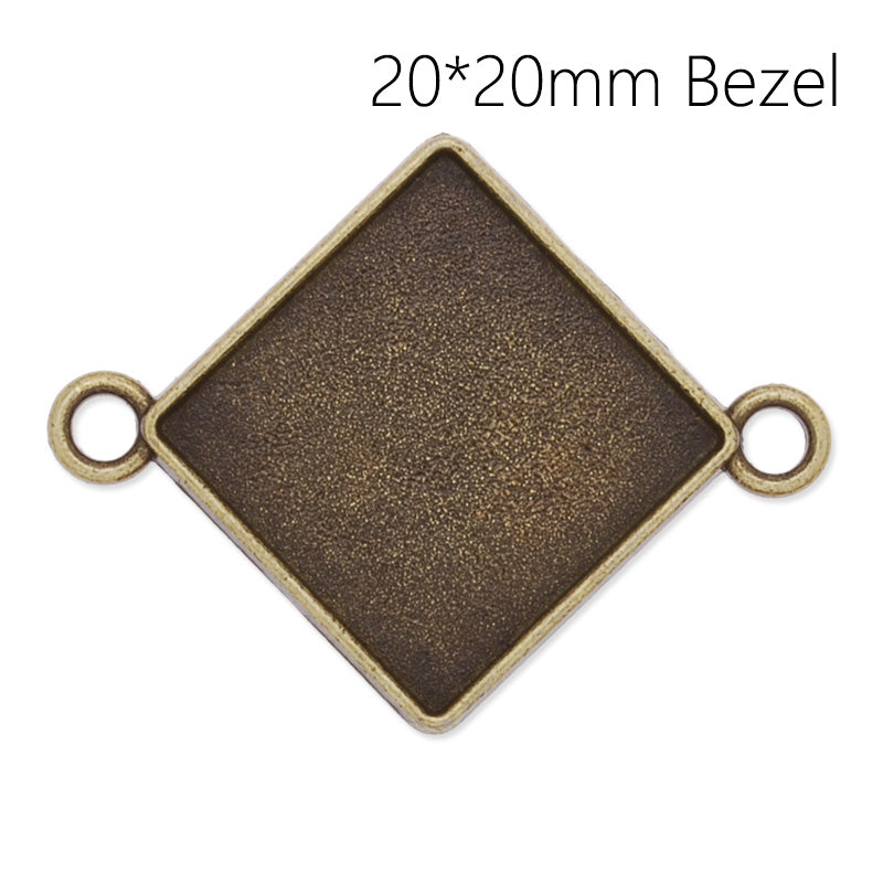 Bracelet Connector with 20mm rhombus Bezel,Zinc Alloy filled,Antique Bronze plated,20pcs/lot