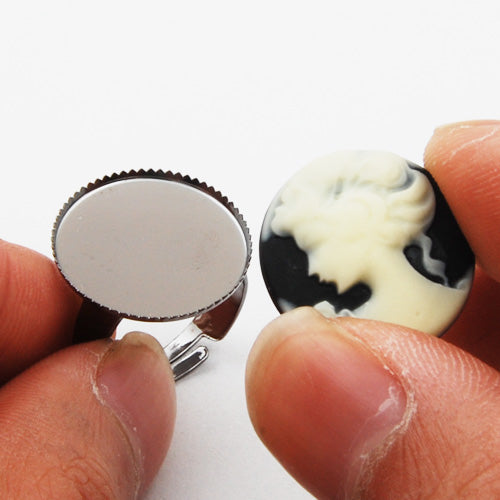 Adjustable Ring Blank Base Setting Pendants With 18MM Round Pad,Gun Metal Black-Plated Brass,Lead Free And Nickel Free,Sold 30PCS Per Lot