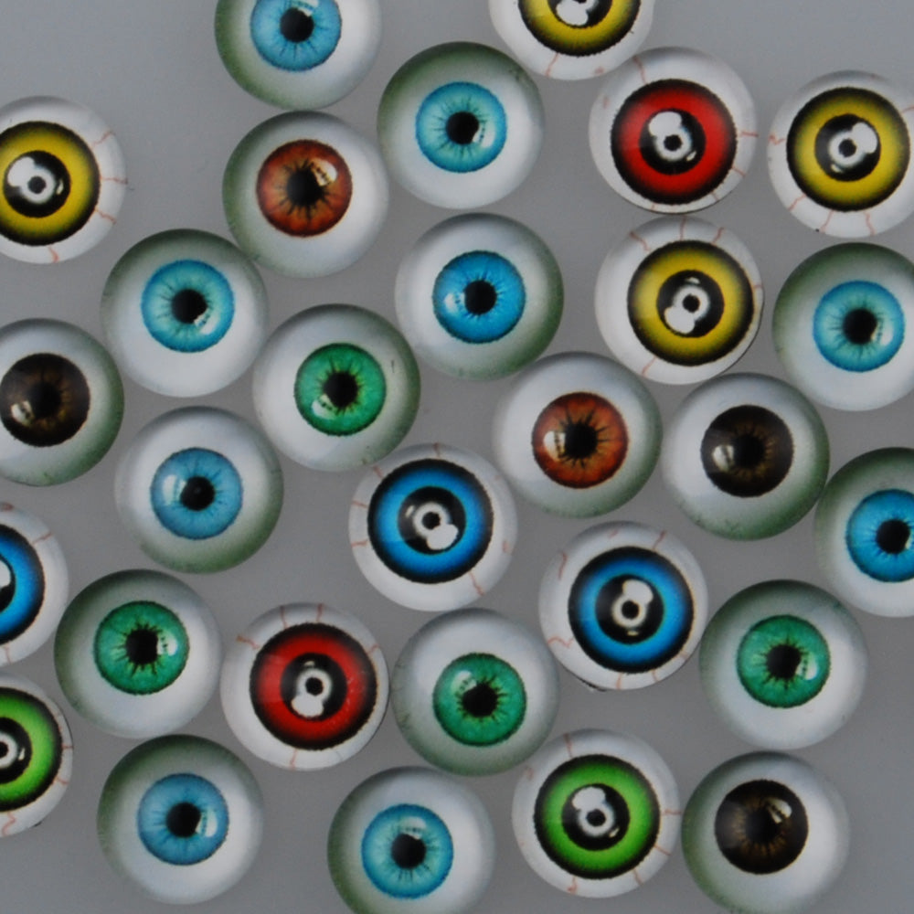 10MM Round glass cabochons with mixed Eyes,Photo glass cabochons,flat back,thickness 4mm,50 pieces/lot