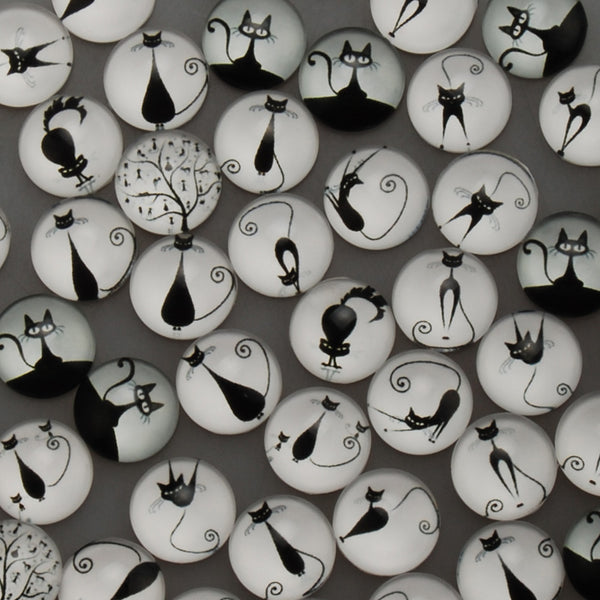 14mm Round glass cabochons,cartoon cat pattern glass cabochon,flat back,thickness 4.5mm,50 pieces/lot