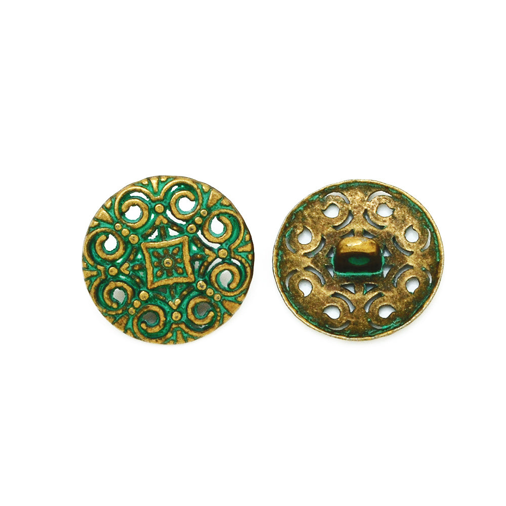 18mm Round Verdigris Patina Button,Retro Patina Charms,Metal Buttons Pierced,Thickness 7mm,20pcs/lot