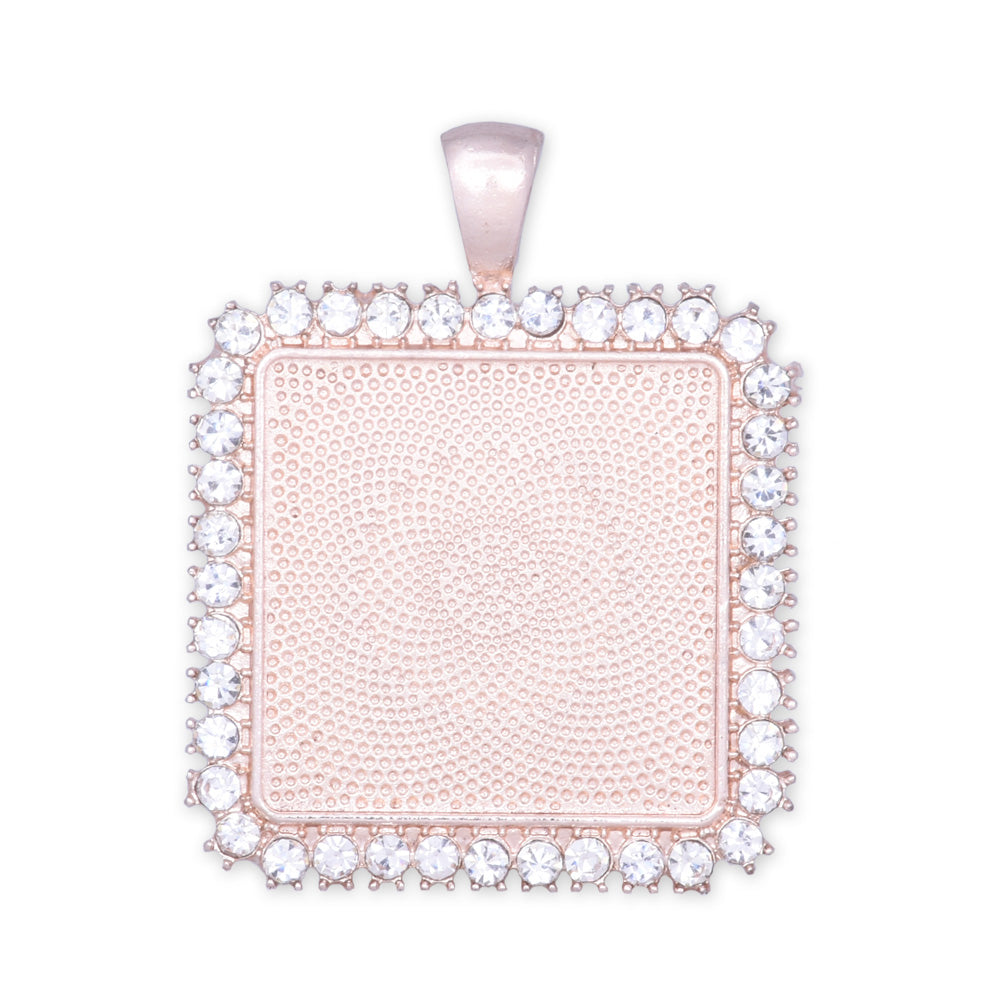 10 Crystal Style Rose Gold Pendant Trays ,20mm Square Cabochon Settings Rhinestone Pendant  Clear Rhinestone Photo holder
