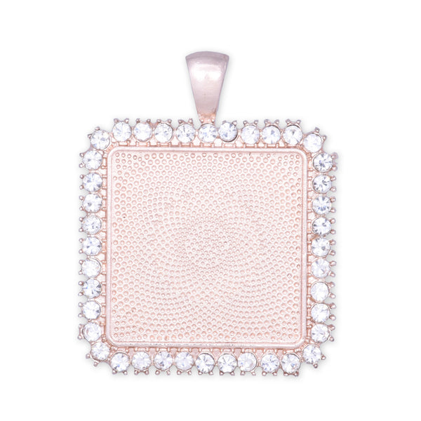 10 Crystal Style Rose Gold Pendant Trays ,20mm Square Cabochon Settings Rhinestone Pendant  Clear Rhinestone Photo holder