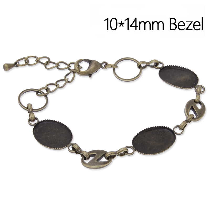 Bracelet with 10x14mm oval Bezel,Antique Bronze,Brass filled,10 Pieces/lot