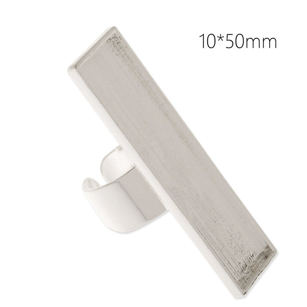 10x50mm silver plated adjustable rectangle cabochon base setting ring,2 blanks,ring bezel, 10 pieces/lot