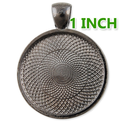 25mm Gun Metal  black Round Cameo Cabochon Bezel Base Setting Pendants ,Sold 20 Pcs per pkg