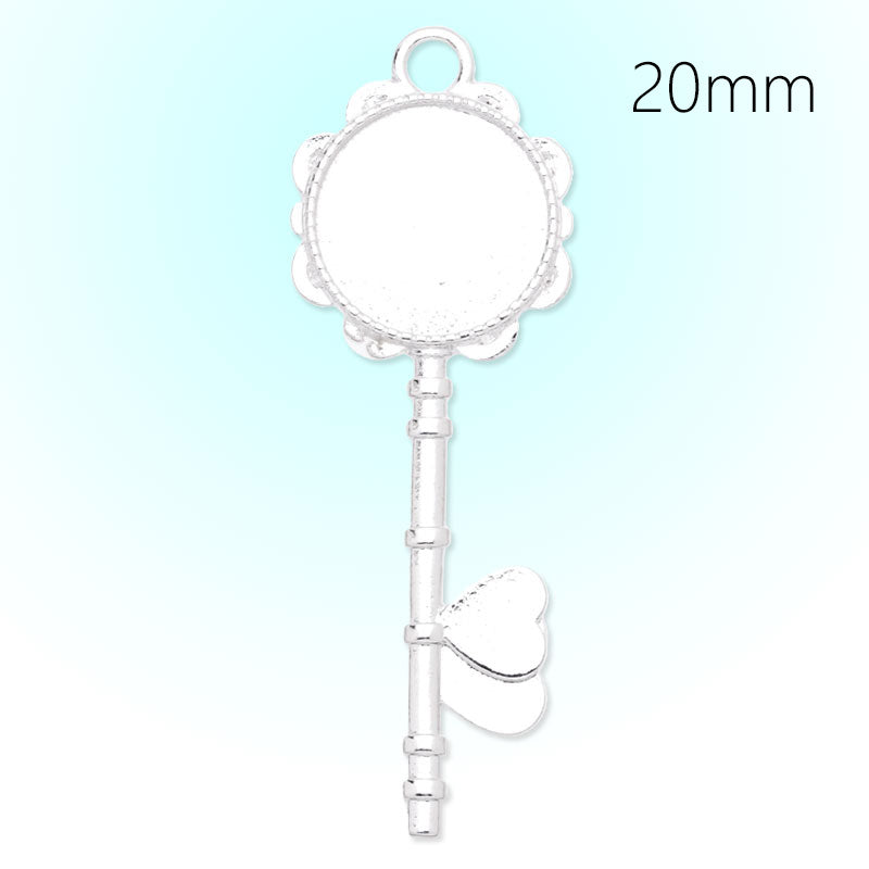 Key Pendant tray with 20mm Round bezel,Zinc Alloy filled,Shine silver plated,length:70mm,20pcs/lot