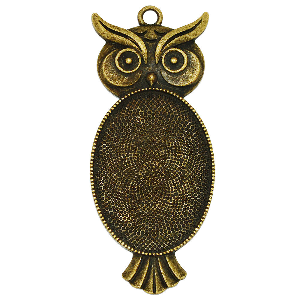 Owl Pendant Tray with 25*35mm Oval Setting Blanks,Antique Bronze Plated Cameo Bezels,zinc alloy filled,20pcs/lot