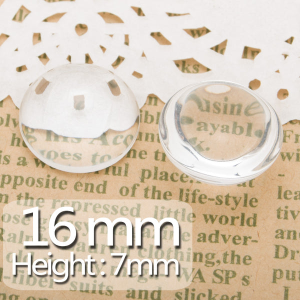 16MM Round Flat Back clear Crystal glass Cabochon,Height:7mm,100 pcs/lot,Top quality